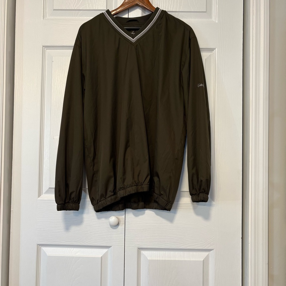 Walter Hagen Golf Windbreaker Pullover Mens M Olive V Neck Athletic Dadcore